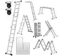Échelle multifonction Peviasot 7 en 1, aluminium, 4 marches x 3 marches, environ 360 cm / 3,6 m, échelle télescopique pliante avec 2 plateformes + 2 roulettes, capacité de charge maximale : 150 kg