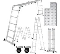Échelle multifonction Peviasot 7 en 1, aluminium, 4 marches x 5 marches, environ 580 cm / 5,8 m, échelle télescopique pliante avec 2 plateformes + 2 roulettes, capacité de charge maximale : 150 kg