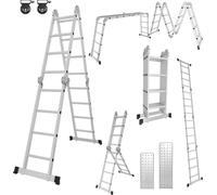 Échelle multifonction Peviasot 7 en 1, avec 4 marches en aluminium, d'environ 470 cm / 4,7 m. Échelle articulée multifonction avec 2 plateformes et 2 roulettes, capacité de charge maximale de 150 kg