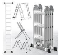 Échelle multifonction Peviasot 7 en 1 en aluminium, 4 x 3 marches, environ 360 cm / 3,6 m, échelle pliante télescopique avec pieds antidérapants, échelle d'intérieur, capacité de charge maximale : 150