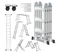 Échelle multifonction Peviasot en aluminium 7 en 1, 4 x 3 marches, environ 360 cm / 3,6 m, échelle pliante télescopique avec plateformes, roulettes et surface antidérapante, capacité de charge maximal