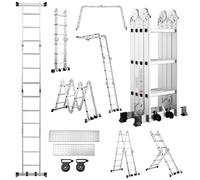 TEENO échelle pliante multifonction 5,1m stable 150kg, 2 roues amovibles haute performance