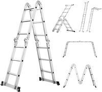Échelle multifonctionnelle 6-en-1, 3,6 mètres, échelle pliante en aluminium, échelle articulée 4 x 3 avec 12 échelons, antidérapante, stable et robuste, supportant jusqu'à 150 kg