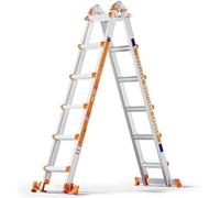 Échelle multifonctionnelle à 6 échelons : échelle d'accès à 6 échelons et échelle télescopique de 6,10 mètres. Dotée d'un stabilisateur et de roues. Capacité de charge de 150 kg. Sécurisée pour les es