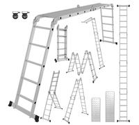 Échelle multifonctionnelle Eikuavons 7 en 1, avec 4 x 5 échelons en aluminium, d'environ 580 cm / 5,8 m, échelle à plateforme articulée multifonctionnelle avec 2 plateformes et 2 roulettes, capacité d