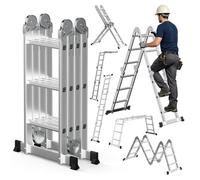 Échelle multifonctionnelle Eikuavons 7 en 1 en aluminium, 4 x 3 marches, environ 360 cm / 3,6 m, échelle pliante articulée avec pieds antidérapants, échelle d'intérieur, capacité de charge maximale de