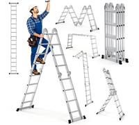 Échelle multifonctionnelle Eikuavons 7 en 1 en aluminium, avec 4 marches, environ 470 cm / 4,7 m, échelle pliante télescopique avec pieds antidérapants, idéale pour un usage domestique, capacité de ch