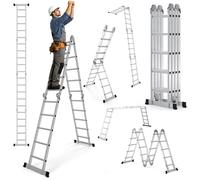 Échelle multifonctionnelle en aluminium Eikuavons 7 en 1, 4 x 5 échelons, environ 580 cm / 5,8 m, échelle pliante télescopique avec pieds antidérapants, échelle d'intérieur, capacité de charge maximal