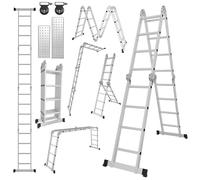 Échelle multifonctionnelle en aluminium Eikuavons 7 en 1, avec 4 marches, environ 470 cm / 4,7 m, échelle pliante articulée avec plateformes, roulettes et surface antidérapante, capacité de charge max