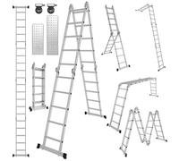 Échelle multifonctionnelle en aluminium Eikuavons 7 en 1, avec 4 x 5 échelons, environ 580 cm / 5,8 m, échelle pliante articulée avec plateformes, roulettes et surface antidérapante, capacité de charg