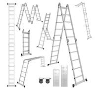 Échelle multifonctionnelle en aluminium Vigevee 7 en 1, 4 x 5 marches, environ 580 cm / 5,8 m, échelle pliante télescopique avec plateformes, roulettes et surface antidérapante, capacité de charge max
