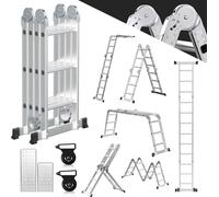 Échelle multifonctionnelle ISOISL 7 en 1, 4 marches x 3 marches en aluminium, environ 360 cm / 3,6 m, échelle à plateforme articulée multifonctionnelle avec 2 plateformes et 2 roulettes, capacité de c