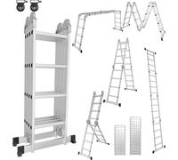 Échelle multifonctionnelle ISOISL 7 en 1, avec 4 marches en aluminium, d'environ 470 cm / 4,7 m. Échelle articulée multifonctionnelle avec 2 plateformes et 2 roulettes, capacité de charge maximale de 