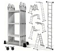 Échelle multifonctionnelle OUTIGO, 7 en 1, pliable, en aluminium, avec 2 roues, charge maximale 150 kg, 12 marches.