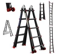 Échelle multifonctionnelle TEENO en aluminium 5,1 m | 5x5 échelons | Échelle multifonctionnelle 5 en 1 avec roues amovibles et structure triangulaire renforcée