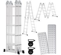 Échelle multifonctionnelle Vigevee 7 en 1, aluminium, 4 x 5 marches, environ 580 cm / 5,8 m, échelle télescopique pliante avec 2 plateformes + 2 roulettes, capacité de charge maximale de 150 kg