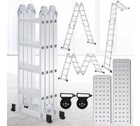 Échelle multifonctionnelle Vigevee 7 en 1, avec 4 marches en aluminium, d'environ 470 cm / 4,7 m, échelle à plateforme articulée multifonctionnelle avec 2 plateformes et 2 roulettes, capacité de charg