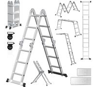 Échelle multifonctionnelle Vigevee 7 en 1, composée de 4 marches et 3 échelons en aluminium, d'environ 360 cm / 3,6 mètres, échelle à plateforme articulée multifonctionnelle avec 2 plateformes et 2 ro