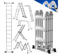 Échelle multifonctionnelle Vigevee 7 en 1 en aluminium, 4 x 3 marches, environ 360 cm / 3,6 m, échelle pliante télescopique avec pieds antidérapants, échelle d'intérieur, capacité de charge maximale d