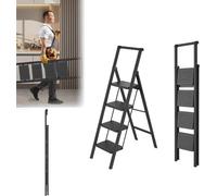 Échelle pliable - Poignée de la rack à capuchon - Emplois à domicile - Triple Stabilité - 4 cordes - Noir