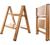 Échelle pliante à deux marches - rampe légère en aluminium - adaptée à la maison et au bureau - blanche et aspect bois