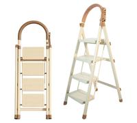 Échelle pliante beige à 4 marches avec porte-outils, légère, pour usage domestique, d'une capacité de charge maximale de 150 kg
