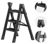 Échelle pliante de ménage - Échelle double et escabeau à 3 marches - Autoportante - Structure métallique - Marches antidérapantes - Noir