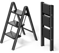 Echelle pliante en aluminium - 3 marches - Echelle de ménage - Légère - Avec larges marches antidérapantes - Pliable - Max. 150 kg