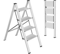 Échelle pliante en aluminium, 4 marches, pour usage domestique. Marches antidérapantes, capacité de charge de 150 kg, légère, couleur argent