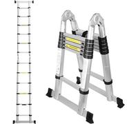 Échelle pliante en aluminium avec fonction télescopique - Hauteur de travail - Convient à un usage privé et professionnel - Charge maximale : 150 kg