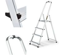 Échelle pliante en aluminium avec plateau, échelle domestique, échelle d'appui avec crochet, 1x4, capacité 125 kg, échelle pliable en aluminium avec