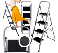 Echelle pliante en métal pour usage domestique, 4 marches, plate-forme, grise, 150 kg