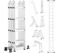 Echelle pliante polyvalente 7 en 1, 4 marches, portée de 4,7 mètres, durable, hauteur réglable, plate-forme de sécurité - Echelle polyvalente pour la maison et le lieu de travail