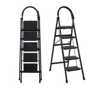 Échelle pliante SevenComfort à 5 marches, supportable jusqu'à 150 kg, avec loquet de sécurité, poignée antidérapante, porte-outils, échelle ménagère, noire