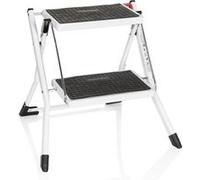 hjh OFFICE Escabeau à 2 Marches en Acier, Marche-Pieds Pliable Solid W1 Marchepied Antidérapant pour Maison et Cuisine, Capacité 150 kg, avec Poignée, Blanc