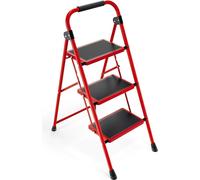 Echelle pliante Tabouret marchepied avec mains courantes et large pédale, rouge, pour adultes
