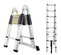 Échelle pliante télescopique, hauteur déployée : 5 mètres, longueur du cadre en A : 2,5 mètres, hauteur repliée : 93,5 cm, poids net : 21,3 kg, capacité de charge maximale : 150 kg