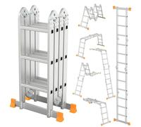 Échelle polyvalente en aluminium, 4 x 3 marches, 358 cm, échelle pliante 6 en 1, 12 échelons, avec 4 patins antidérapants, charge maximale de 150 kg