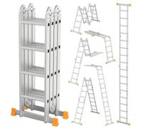 Échelle polyvalente en aluminium, 4 x 4 marches, 478 cm, échelle pliante 6 en 1, 16 échelons, avec 4 patins antidérapants, charge maximale de 150 kg