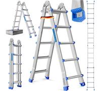 Échelle polyvalente MASKO en aluminium 6 en 1 – 20 échelons | - 520 cm | 150 kg, télescopique, antidérapante, multifonctionnelle, échelle articulée, échelle d'appui, échelle pliante, utilisable des de