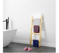 [en.casa] Échelle Porte-Serviettes avec 4 Échelons Étagère pour Serviettes avec 4 Barres pour Salle de Bain Valet de Chambre Bois de Pin 120 x 47 x 2 cm Naturel