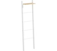 Échelle porte-serviettes - Porte-serviettes - Avec tablette supérieure et 4 barres - Appuyée contre le mur - Acier - 43 x 20 x 151 cm - Salle de bains - Blanc et chêne