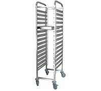 Échelle pour bacs GN 1/1 - 15 niveaux - Inox AISI 201 - Espacement 80 mm - 4 roulettes (2 freins)