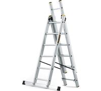 Échelle professionnelle série PRO, échelle en aluminium, 3 sections, échelle multifonctionnelle, 3 x 6 échelons, échelle multifonctionnelle, échelle combinée, charge maximale de 150 kg, hauteur de tra