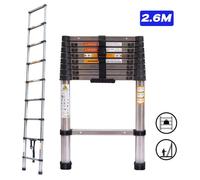 Échelle télescopique - 2,6 m. Échelle de maison en aluminium - Échelle multifonction extensible - Pieds antidérapants - Pour usage domestique et accès aux combles
