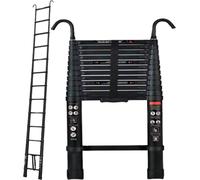 Echelle télescopique - 3,8 m - Aluminium noir - Avec crochet - Pliable et multifonctionnelle - Max. 150 kg