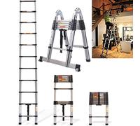 Échelle Télescopique 3,8m, Extensible Ladder Acier Inoxydable, Bricolage Pliable Extensible Unique Droite Multi-Fonction Ladder avec Le mécanisme de rétraction, Charge Maximale 150kg, EN131