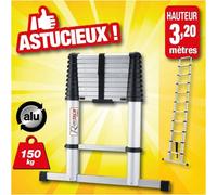 Échelle Télescopique 3m20 - 11 Barreaus - Pratique et Compacte - Idéale pour Accès en Ht. - D-Work