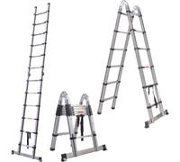 Echelle télescopique 5m - Avec crochet - Multifonctionnelle - Inox - Extensible - Echelle de grenier