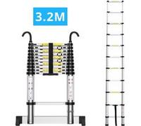 Echelle télescopique aluminium 11 marches H 3,2M avec crochets démontables et barre stabilisatrice
